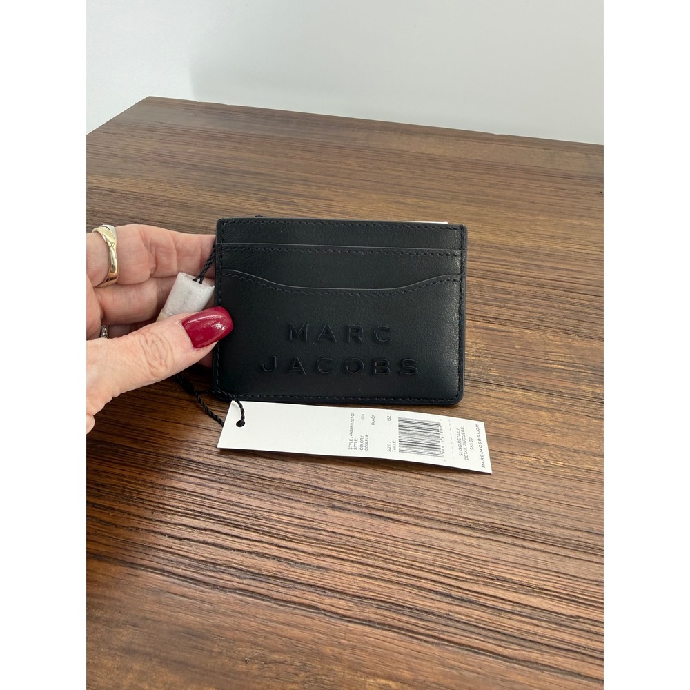 Marc Jacobs Black Leather Card Case Slim Wallet Embossed Logo 4R4SMP02S01-001